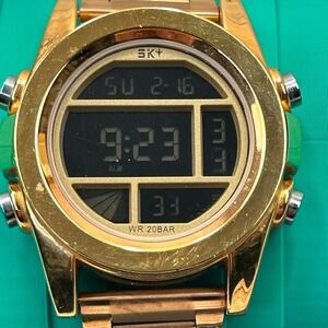 Sky Marine Digital Watch Gold Tone Stainless Steel Tested Working